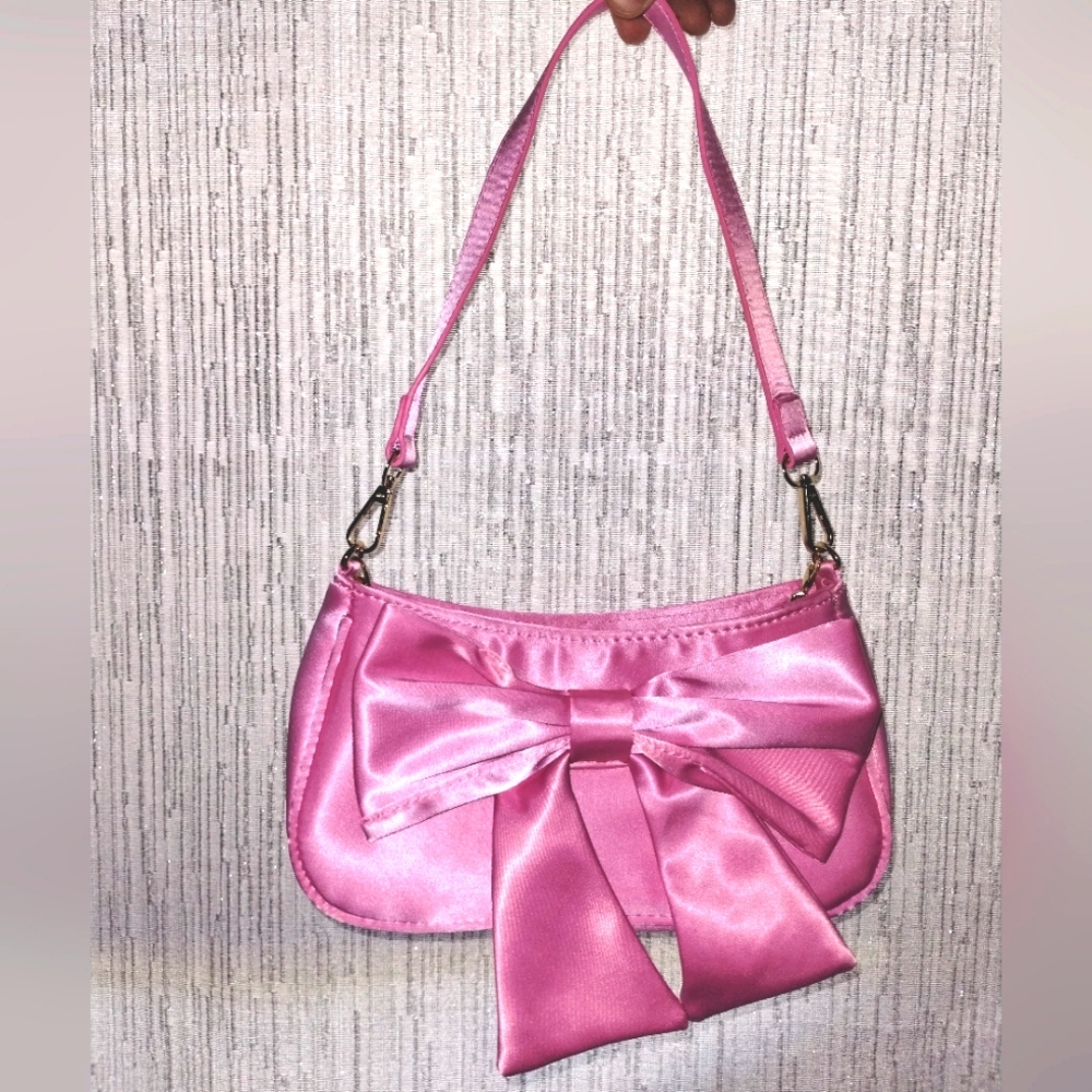 NWOT Satin Pink Bow Crossbody Bag - Picture 1 of 4